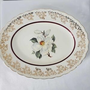 Woods Ivory Ware-England Plates Oval Floral Platter Gold Trim